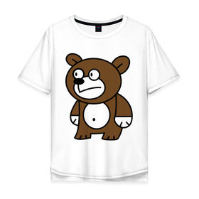 Мужская футболка хлопок Oversize с принтом Странный мишка в Белгороде, 100% хлопок | свободный крой, круглый ворот, “спинка” длиннее передней части | вылупился | медведь | недовольный | пялится