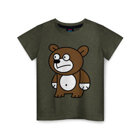 Детская футболка хлопок с принтом Странный мишка в Белгороде, 100% хлопок | круглый вырез горловины, полуприлегающий силуэт, длина до линии бедер | Тематика изображения на принте: вылупился | медведь | недовольный | пялится