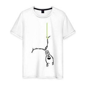Мужская футболка хлопок с принтом Висячий скелетик в Белгороде, 100% хлопок | прямой крой, круглый вырез горловины, длина до линии бедер, слегка спущенное плечо. | скелет