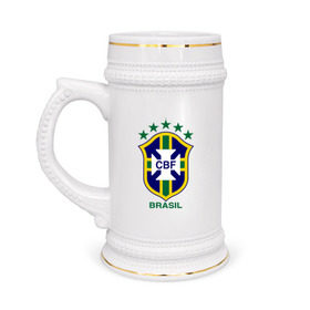Кружка пивная с принтом Сборная Бразилии по футболу в Белгороде,  керамика (Материал выдерживает высокую температуру, стоит избегать резкого перепада температур) |  объем 630 мл | бразилия