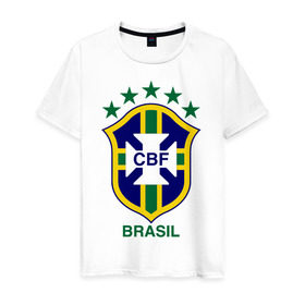 Мужская футболка хлопок с принтом Сборная Бразилии по футболу в Белгороде, 100% хлопок | прямой крой, круглый вырез горловины, длина до линии бедер, слегка спущенное плечо. | бразилия