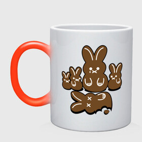 Кружка хамелеон с принтом Шоколадные кролики в Белгороде, керамика | меняет цвет при нагревании, емкость 330 мл | chocolate | death | rabbit | еда | зайцы | заяц | зверь | кролик | шоколад