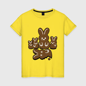 Женская футболка хлопок с принтом Шоколадные кролики в Белгороде, 100% хлопок | прямой крой, круглый вырез горловины, длина до линии бедер, слегка спущенное плечо | chocolate | death | rabbit | еда | зайцы | заяц | зверь | кролик | шоколад