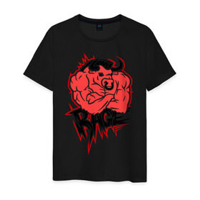 Мужская футболка хлопок с принтом Rage (Ярость) в Белгороде, 100% хлопок | прямой крой, круглый вырез горловины, длина до линии бедер, слегка спущенное плечо. | bull | rage | бык | качок | силовой | спорт | ярость