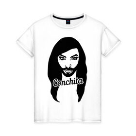 Женская футболка хлопок с принтом Conchita в Белгороде, 100% хлопок | прямой крой, круглый вырез горловины, длина до линии бедер, слегка спущенное плечо | conchita | conchita wurst | eurovision | евровидение | кончита | кончита вурст