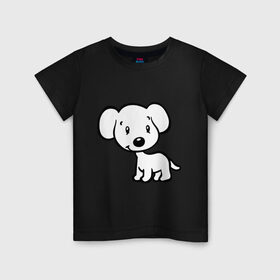 Детская футболка хлопок с принтом Маленький милый щенок в Белгороде, 100% хлопок | круглый вырез горловины, полуприлегающий силуэт, длина до линии бедер | Тематика изображения на принте: белый | животные | маленький | милый | пес | прикольные | собака | щенок
