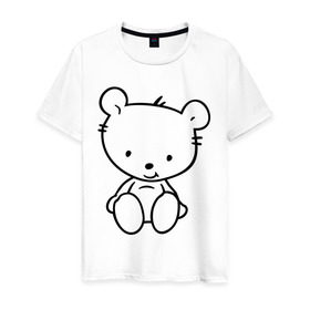 Мужская футболка хлопок с принтом Белый мишка в Белгороде, 100% хлопок | прямой крой, круглый вырез горловины, длина до линии бедер, слегка спущенное плечо. | белый | маленький | медведь | медвежонок | милый | мишка | мишутка