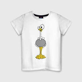 Детская футболка хлопок с принтом Страус в Белгороде, 100% хлопок | круглый вырез горловины, полуприлегающий силуэт, длина до линии бедер | бешеный | веселый | длинный | птица | смешной | странный | страус | сумасшедший | упоротый | чокнутый | эму