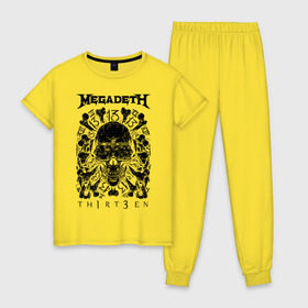 Женская пижама хлопок с принтом Megadeth thirteen в Белгороде, 100% хлопок | брюки и футболка прямого кроя, без карманов, на брюках мягкая резинка на поясе и по низу штанин | megadeth