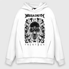 Мужское худи Oversize хлопок с принтом Megadeth thirteen в Белгороде, френч-терри — 70% хлопок, 30% полиэстер. Мягкий теплый начес внутри —100% хлопок | боковые карманы, эластичные манжеты и нижняя кромка, капюшон на магнитной кнопке | Тематика изображения на принте: megadeth