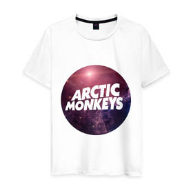 Мужская футболка хлопок с принтом Arctic monkeys space logo в Белгороде, 100% хлопок | прямой крой, круглый вырез горловины, длина до линии бедер, слегка спущенное плечо. | Тематика изображения на принте: arctic monkeys