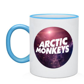 Кружка двухцветная с принтом Arctic monkeys space logo в Белгороде, керамика | объем — 330 мл, диаметр — 80 мм. Цветная ручка и кайма сверху, в некоторых цветах — вся внутренняя часть | Тематика изображения на принте: arctic monkeys