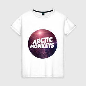 Женская футболка хлопок с принтом Arctic monkeys space logo в Белгороде, 100% хлопок | прямой крой, круглый вырез горловины, длина до линии бедер, слегка спущенное плечо | arctic monkeys