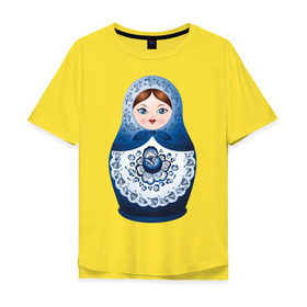 Мужская футболка хлопок Oversize с принтом Матрешка Гжель в Белгороде, 100% хлопок | свободный крой, круглый ворот, “спинка” длиннее передней части | русь