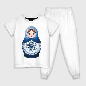 Детская пижама хлопок с принтом Матрешка Гжель в Белгороде, 100% хлопок |  брюки и футболка прямого кроя, без карманов, на брюках мягкая резинка на поясе и по низу штанин
 | русь