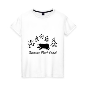 Женская футболка хлопок с принтом Siberian Fast food в Белгороде, 100% хлопок | прямой крой, круглый вырез горловины, длина до линии бедер, слегка спущенное плечо | siberia fastfood | елки | фастфуд