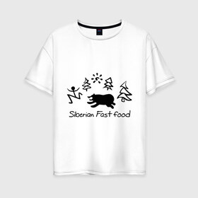 Женская футболка хлопок Oversize с принтом Siberian Fast food в Белгороде, 100% хлопок | свободный крой, круглый ворот, спущенный рукав, длина до линии бедер
 | siberia fastfood | елки | фастфуд