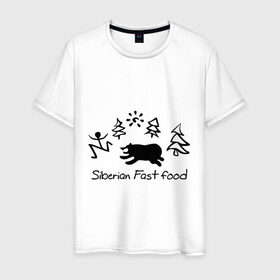 Мужская футболка хлопок с принтом Siberian Fast food в Белгороде, 100% хлопок | прямой крой, круглый вырез горловины, длина до линии бедер, слегка спущенное плечо. | Тематика изображения на принте: siberia fastfood | елки | фастфуд