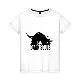 Женская футболка хлопок с принтом Dark Souls в Белгороде, 100% хлопок | прямой крой, круглый вырез горловины, длина до линии бедер, слегка спущенное плечо | dark souls | praise the sun | you died | дарк соулс | темные души