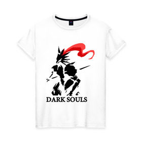 Женская футболка хлопок с принтом Dark Souls в Белгороде, 100% хлопок | прямой крой, круглый вырез горловины, длина до линии бедер, слегка спущенное плечо | dark souls | praise the sun | you died | дарк соулс