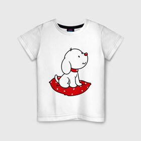 Детская футболка хлопок с принтом Собачка на подушке в Белгороде, 100% хлопок | круглый вырез горловины, полуприлегающий силуэт, длина до линии бедер | милый | пес | подушка | собака | щенок