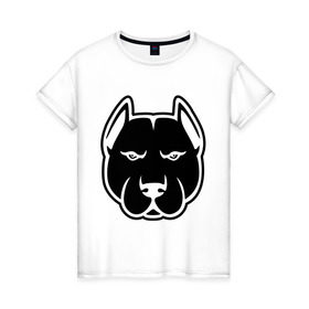 Женская футболка хлопок с принтом Суровый пес в Белгороде, 100% хлопок | прямой крой, круглый вырез горловины, длина до линии бедер, слегка спущенное плечо | голова | пасть | пес | собака | суровый
