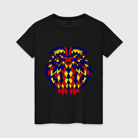 Женская футболка хлопок с принтом Сова разноцветная мозаика в Белгороде, 100% хлопок | прямой крой, круглый вырез горловины, длина до линии бедер, слегка спущенное плечо | сова