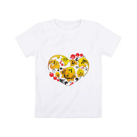 Детская футболка хлопок с принтом Сердце России в Белгороде, 100% хлопок | круглый вырез горловины, полуприлегающий силуэт, длина до линии бедер | роспись | россия | русский | сердце | хохлома