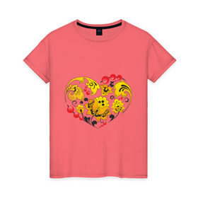 Женская футболка хлопок с принтом Сердце России в Белгороде, 100% хлопок | прямой крой, круглый вырез горловины, длина до линии бедер, слегка спущенное плечо | роспись | россия | русский | сердце | хохлома