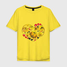 Мужская футболка хлопок Oversize с принтом Сердце России в Белгороде, 100% хлопок | свободный крой, круглый ворот, “спинка” длиннее передней части | роспись | россия | русский | сердце | хохлома