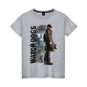 Женская футболка хлопок с принтом Watch Dogs (Aiden Pierce) в Белгороде, 100% хлопок | прямой крой, круглый вырез горловины, длина до линии бедер, слегка спущенное плечо | aiden | dog | pierce | watch | пирс | эйден