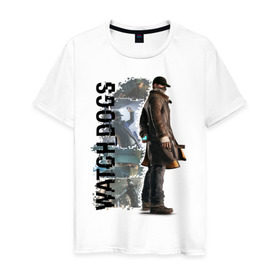 Мужская футболка хлопок с принтом Watch Dogs (Aiden Pierce) в Белгороде, 100% хлопок | прямой крой, круглый вырез горловины, длина до линии бедер, слегка спущенное плечо. | aiden | dog | pierce | watch | пирс | эйден