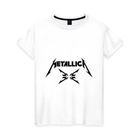 Женская футболка хлопок с принтом Metallica в Белгороде, 100% хлопок | прямой крой, круглый вырез горловины, длина до линии бедер, слегка спущенное плечо | металлика
