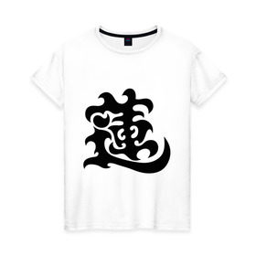Женская футболка хлопок с принтом Японский иероглиф - Лотос в Белгороде, 100% хлопок | прямой крой, круглый вырез горловины, длина до линии бедер, слегка спущенное плечо | иероглиф | каллиграфия | китай | лотос | япония