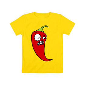 Детская футболка хлопок с принтом Перец в Белгороде, 100% хлопок | круглый вырез горловины, полуприлегающий силуэт, длина до линии бедер | Тематика изображения на принте: красный | оскал | острый | перец | чили