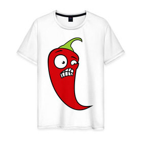 Мужская футболка хлопок с принтом Перец в Белгороде, 100% хлопок | прямой крой, круглый вырез горловины, длина до линии бедер, слегка спущенное плечо. | красный | оскал | острый | перец | чили