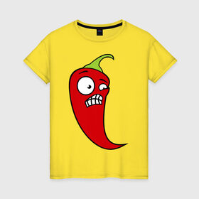 Женская футболка хлопок с принтом Перец в Белгороде, 100% хлопок | прямой крой, круглый вырез горловины, длина до линии бедер, слегка спущенное плечо | красный | оскал | острый | перец | чили