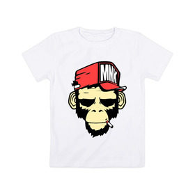 Детская футболка хлопок с принтом Monkey Swag в Белгороде, 100% хлопок | круглый вырез горловины, полуприлегающий силуэт, длина до линии бедер | Тематика изображения на принте: cap | hat | head | mnk | monkey | swag | голова | кепка | мартышка | обезьяна | свэг