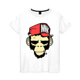 Женская футболка хлопок с принтом Monkey Swag в Белгороде, 100% хлопок | прямой крой, круглый вырез горловины, длина до линии бедер, слегка спущенное плечо | cap | hat | head | mnk | monkey | swag | голова | кепка | мартышка | обезьяна | свэг