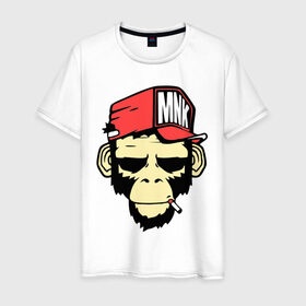 Мужская футболка хлопок с принтом Monkey Swag в Белгороде, 100% хлопок | прямой крой, круглый вырез горловины, длина до линии бедер, слегка спущенное плечо. | cap | hat | head | mnk | monkey | swag | голова | кепка | мартышка | обезьяна | свэг