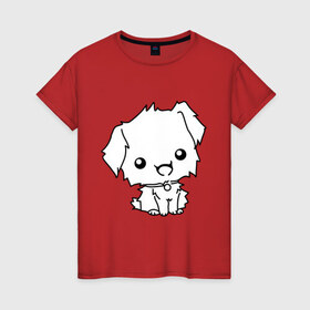 Женская футболка хлопок с принтом Милый песик в Белгороде, 100% хлопок | прямой крой, круглый вырез горловины, длина до линии бедер, слегка спущенное плечо | маленький | милый | пес | пушистый | собака | щенок