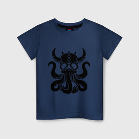 Детская футболка хлопок с принтом Морской демон в Белгороде, 100% хлопок | круглый вырез горловины, полуприлегающий силуэт, длина до линии бедер | Тематика изображения на принте: демон | ктулху | море | океан | рога | тентакль