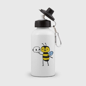 Бутылка спортивная с принтом Пчелка Гамлет в Белгороде, металл | емкость — 500 мл, в комплекте две пластиковые крышки и карабин для крепления | быть | вопрос | гамлет | не быть | пчела | череп | шекспир