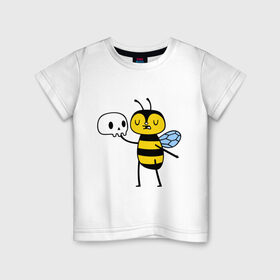 Детская футболка хлопок с принтом Пчелка Гамлет в Белгороде, 100% хлопок | круглый вырез горловины, полуприлегающий силуэт, длина до линии бедер | быть | вопрос | гамлет | не быть | пчела | череп | шекспир