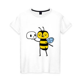 Женская футболка хлопок с принтом Пчелка Гамлет в Белгороде, 100% хлопок | прямой крой, круглый вырез горловины, длина до линии бедер, слегка спущенное плечо | быть | вопрос | гамлет | не быть | пчела | череп | шекспир