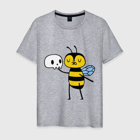 Мужская футболка хлопок с принтом Пчелка Гамлет в Белгороде, 100% хлопок | прямой крой, круглый вырез горловины, длина до линии бедер, слегка спущенное плечо. | Тематика изображения на принте: быть | вопрос | гамлет | не быть | пчела | череп | шекспир