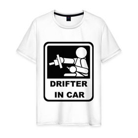 Мужская футболка хлопок с принтом Drifter in car в Белгороде, 100% хлопок | прямой крой, круглый вырез горловины, длина до линии бедер, слегка спущенное плечо. | дрифт