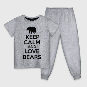 Детская пижама хлопок с принтом Keep calm and love bears в Белгороде, 100% хлопок |  брюки и футболка прямого кроя, без карманов, на брюках мягкая резинка на поясе и по низу штанин
 | bear | calm | keep | love | любовь | медведь | сохранять | спокойствие