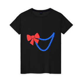 Женская футболка хлопок с принтом Бусы в Белгороде, 100% хлопок | прямой крой, круглый вырез горловины, длина до линии бедер, слегка спущенное плечо | бант | бижутерия | бусы | ожерелье | украшение