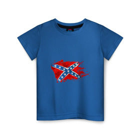 Детская футболка хлопок с принтом Конфедерация брызги в Белгороде, 100% хлопок | круглый вырез горловины, полуприлегающий силуэт, длина до линии бедер | Тематика изображения на принте: америка | звезды | конфедеративные штаты америки | конфедерация | орел | патриоты | символика | сша | туристам | флаг